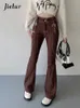 Jeans pour femmes Jielur Retro High Taille Flare Femmes Coréen Automne Y2K Street Brown Pantalon Femme Boucle Cool Casual S XL 231102