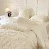 Sängkläder sätter high end chiffon spetsblommor paljett set lyx egyptisk bomull prinsessa bröllop fast duvet täcker lakan kuddar