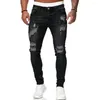 Męskie dżinsy guziki-ZIP Zamknięcie stylowe Risped Slim Fit Tcheflable Hop Hop Streetwear Mid Waist Dopasowanie kolorów