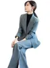 Calças femininas de duas peças terno avançado conjunto outono design de lantejoulas com um fecho de cintura e um botão feminino profissional formal de 2