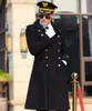 Yün genel ceket erkekler Alman subayı sonbahar kış üniforması orta uzunluk çift göğüslü siyah yün greatcoat kat üstleri