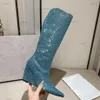 Fashion Women Knee High Boots High-heel Crystals Boot Designer Brand Autumn Winter holiday party Boots