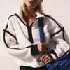 Damesjassen Winter Y2K Hoodie met rits Coltrui Patchwork Trekkoord Street chic Imitatie lamswol Blauw Oversized sweatshirt met lange mouwen Wit 231102