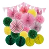 Autres fournitures de fête d'événement Mi Primera Comunion Décoration Rose Bleu Ensemble Suspendu Papier Fans Cérémonie De Mariage Faveur Tissu Pompons Fleur Baptême Décor 231102