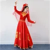 مرحلة حمراء ارتداء الهند بدلة ساري شينجيانغ العروض العرقية ملابس الزي الكبار أويغور رقص فستان طويل