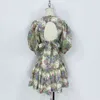 Robe de créateur australienne à imprimé floral, col rond, manches bouffantes, mini robe