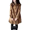 Женские куртки, теплый плащ, женский длинный стильный винтажный шерстяной двубортный средней длины с карманами для