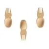 Forks 100Pcs/Lot Short Handle Bamboo Spoon Frok Tableware Portable Fork Dual Use Dinnerware For Children