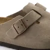 2024 Nya Birk Clogs Sandal Slippers Designer Birkin Men Kvinnor Sandale Black Flat Boston Mule Suede Leather Slide Clog Casual Shoes Flip Flops Hasp Sliders Slipper Box