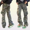 Calças Fashion Galleryes Designer Casual Dept High Street Sand Washed Old Camouflage Queimou o mesmo Denim Macacão de perna larga Trend75623718