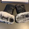 Winter Leather Fur Gloves Designer Women Sheepskin Mittens Black Fingerless Warm Gloves Mittens