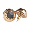 Stud Earrings Natural Dark Grey Gray Labradorite Semi Precious Stone Bead Charm Pure Gold Color Frame Rim Push Back Earring For Women Man