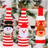 Juldekorationer Juldekorationer 2st 11x30 cm vinflaskväskor stickade ränder Santa Claus Snowman Elk Gift Holder Xmas Ye Dh5xy