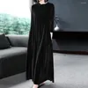 Casual Dresses Dressing Up Ankle-Length Women Holiday Solid Color Velvet Long Dress Daily Clothing