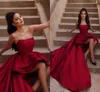 Elegante vermelho uma linha vestidos de baile para mulheres sem alças drapeado hi-lo em camadas cetim festa de noite vestidos de concurso de aniversário roupa formal vestido de ocasião especial