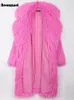 Women's Fur Faux Fur Nerazzurri Winter Long Bright Pink Oversized Shaggy Hairy Soft Fluffy Thick Warm Faux Fur Coat Women Lapel Runway Cute Fashion 231120