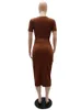 Work Dresses Office Ladies 2-delige set Business Formal Tracksuits Short Sleeve Crewneck T-shirt en Fashion Front High Split Midi Rok