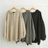 Women's Knits Autumn Winter Knitted Sweater Hoodies Korean Lazy Oaf Loose Ladies Sweaters Puff Sleeve Woman Jumpers Tops