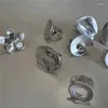 Cluster Rings Irregular Silver Color Brushed Metal Flower Ring Adjustable Lotus Leaf Shape Design Personalized Jewelry Gift For Men And