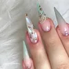 False Nails Pink Green Gradients Fake With Rhinestone Charming Comfortable To Wear Manicure For Women And Girl Nail Salon