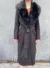 Women's Jackets RR1534 Beige Detached Big Fake Fur Collar Wool Blends Coats Womens X Long Loose Winter Wool Jackets Belt Tied On Waist Outwear 231101
