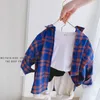 Kids Shirts Spring 100% Cotton Casual Plaid Blouse Summer Striped Shirt Korean Baby Long Sleeve Tops Boys Shirts School Girls Blouses 230331