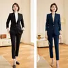 Kvinnors tvåbitar byxor 2023 Fashion Pant Suits For Women Business Work Wear Uniforms 2 Set Female Office Lady Trousers Blazer Set Formal