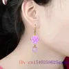 Dangle Earrings Purple Jade Flower Natural Talismans Luxury Jewelry Chalcedony Gemstone Women Designer Charm Vintage 925 Silver Gift