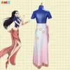 Nico Robin Costume Cosplay Parrucca Occhiali da sole Anime Gioco di ruolo Vestito Top Gonna avvolgente con motivo floreale Festa di Halloween per donne cosplay