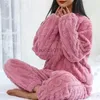 Women's Sleep Lounge DIHOPE Autumn Winter Warm Flannel Women Pyjamas Sets Thick Coral Velvet Long Sle Solid Sleepwear Flannel Pajamas Homewear L231102