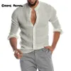 Mäns avslappnade skjortor Herrarna Solid Color Linen Lång ärm Snabb torrskjorta Button-Up Collar Men's Shirt Trend Tops Plus Size S-5XL 230331