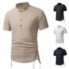 Herren Polos Euro Size Herren Solid Kurzarm T-Shirt 2023 Sommer Mann Baumwolle Leinen Mischung Stehkragen Strand Persönlichkeit Poloshirts
