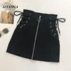 Jupes AIYANGA Femmes Gothique Taille Haute Jupe Zip Up Crayon Mini Punk Mode Sexy Noir Printemps Automne 2023 Saia