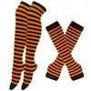 Женские носки, 1 комплект, теплые чулки выше колена в полоску до бедра, с рукавами и рукавами, рождественские длинные чулки для девочек
