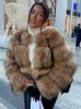 女性の毛皮のフェイクhjqjljls冬の女性ファッションアライグマコートラグジュアリーショートフラッフィージャケットアウターファジーオーバーコート231101