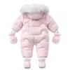 Rompers AYNIGIELL Winter born Thickening Jumpsuit Built-in Wool Hooded Down Romper Baby Boys and Girls Warm Snowproof Overalls 231101
