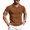 남자 티셔츠 여름 단색 턴 다운 칼라 남자 버튼 대형 티셔츠 짧은 슬리브 스트라이프 피트니스 요가 탑 230331