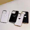 Designer de luxe iPhone 15 ProMax Case 15Plus iP14 ProMax 13 12 11XR 8P Couverture arrière en cuir à motif classique avec garniture de plaque signalétique en métal