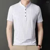 Men's T Shirts CASUMANL 2023 Summer Shirt For Men Striped O Neck Button Placket Thin Quick Drying Mens Business Daily Casual Tops