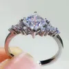 Anéis de casamento huitan proposta requintada anel de noiva jóias com corte de princesa zircônia moda feminina acessórios de noivado presente