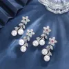 Baumelnde Ohrringe Charms weiße Perle 2023 Trend für Frauen Mode Rose Blume Blatt Schmuck Hochzeit Vorschlag Party Jahrestag Geschenk