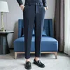 Herenpakken winter Koreaanse stijl dik pak broek elastisch taille zakelijk casual werk kantoor slanke fit warme broek zwarte kaki
