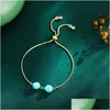 Chaîne Lien Chaîne Plumiss Géométrique 2 Perles Amazonite Bracelet Pour Femmes Pierre Naturelle Charme Réglable Dames Cadeau Bijoux D Dhgarden Dhq2W