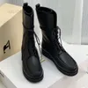 The Row Shoes High End The * Row2023 Novo Britânico Versátil Mid Manga Front Lace Up Couro Genuíno Lace Up Knight Boots Martin Botas Mulheres