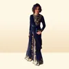 Gold Emboridery Applique Beaded Abaya Dubai Chiffon Kaftan Arabic Prom Gown Black Long Sleeve Front Slit Evening Gown5083607