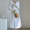 Vestidos casuais branco vestido de festa manga longa quadrado pescoço sólido estilo francês primavera coreano chique a-line 2023 roupas femininas