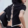 Camisetas femininas fêmeas primavera 2023 botão slim backless slim backless menina curta moda de moda y2k lapela de manga curta