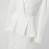 Casual Dresses Ruffles Split Slim Fiting Suit TurnDown Collar Dress Office V Neck Long Sleeve BodyCon Straight Women Elegant Business