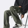 Men's Pants Solid Color Sport Trousers Stylish Mid-rise Cargo With Side Buckle Design Straight Wide For Long-lasting Boys