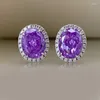 Stud Earrings S925 Silver Pink Diamond Inlaid Oval 8 10ins Women's 5A Zircon Factory Direct Sales